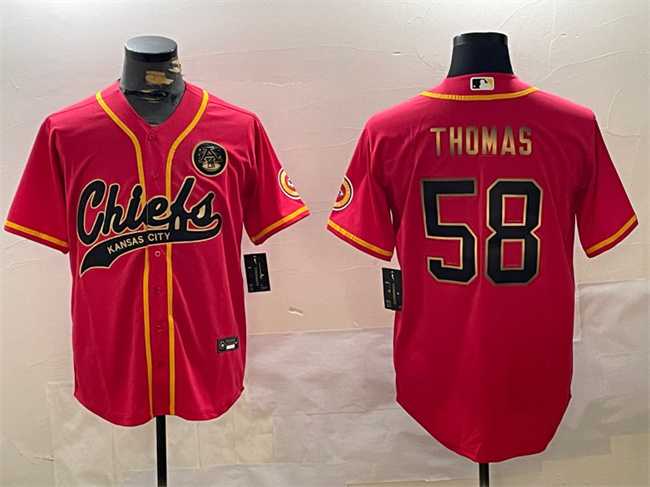 Mens Kansas City Chiefs #58 Derrick Thomas Red Gold Cool Base Stitched Baseball Jersey